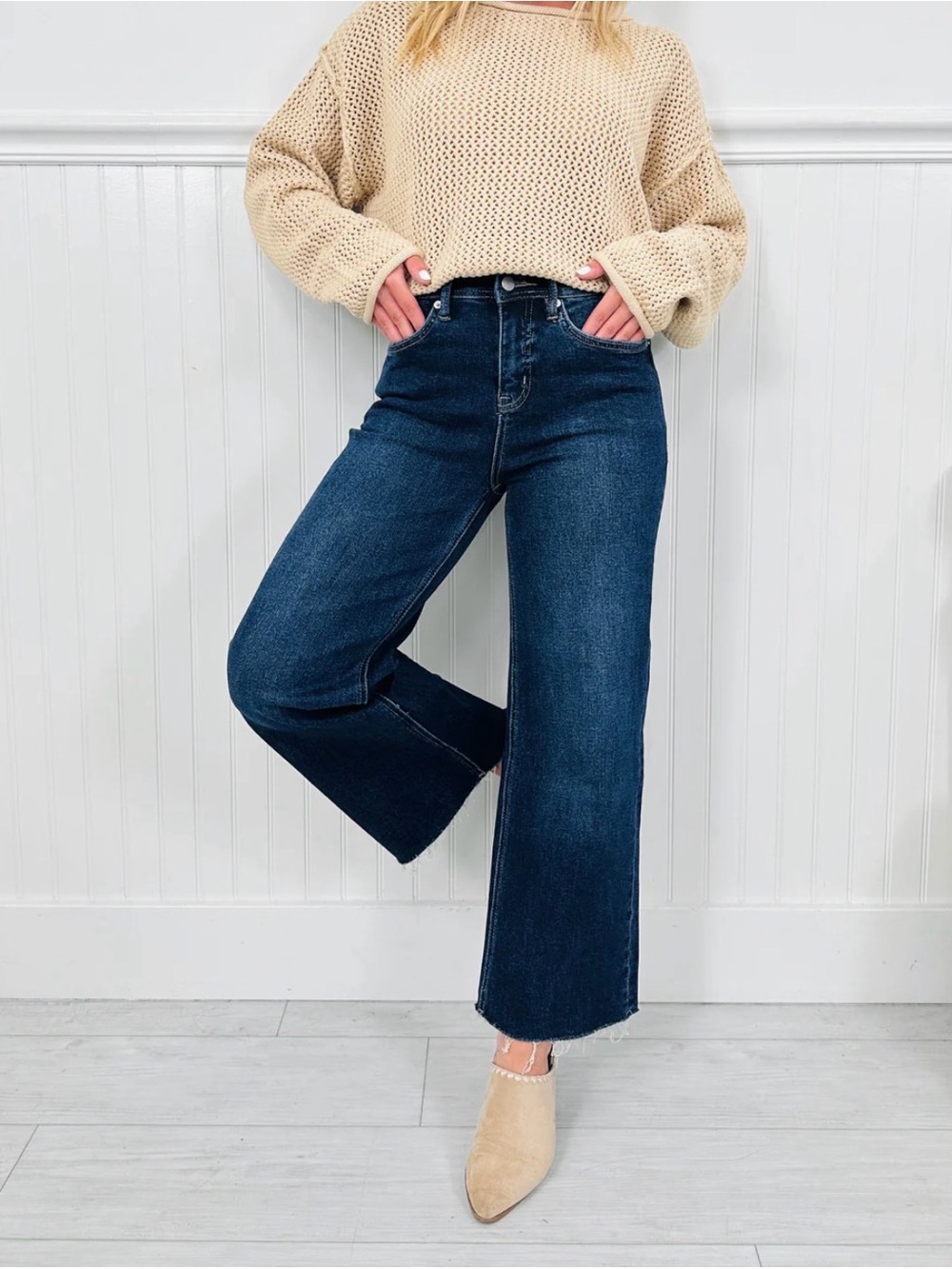 MOCO Fall Into Place Tummy Control Wide Leg Crop Jeans